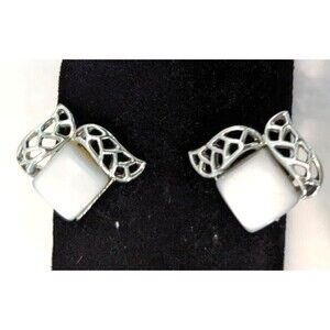 Coro Square Pearl White Vintage Clipon Earrings